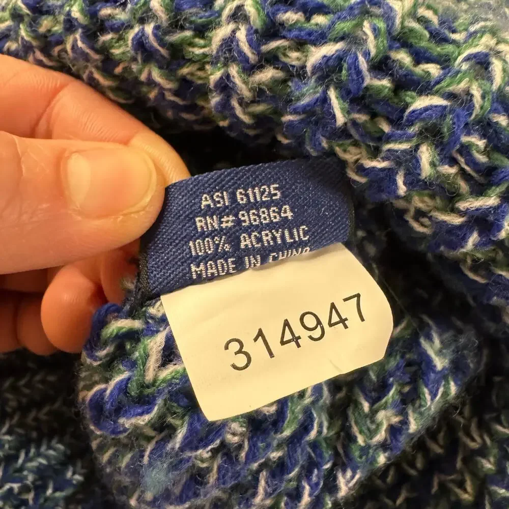 Nucor Steel Pom Beanie Blue Green Knit Cuffed Hat Acrylic